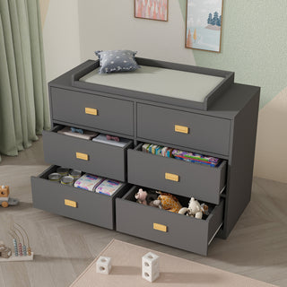 Changing Table Nursery Dresser Nontoxic Sideboard in White Finish with 6 Drawers