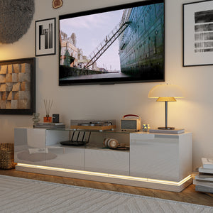 LED Entertainment Center TV Stand Living Room Entertainment Center 2 Doors 2 Drawers