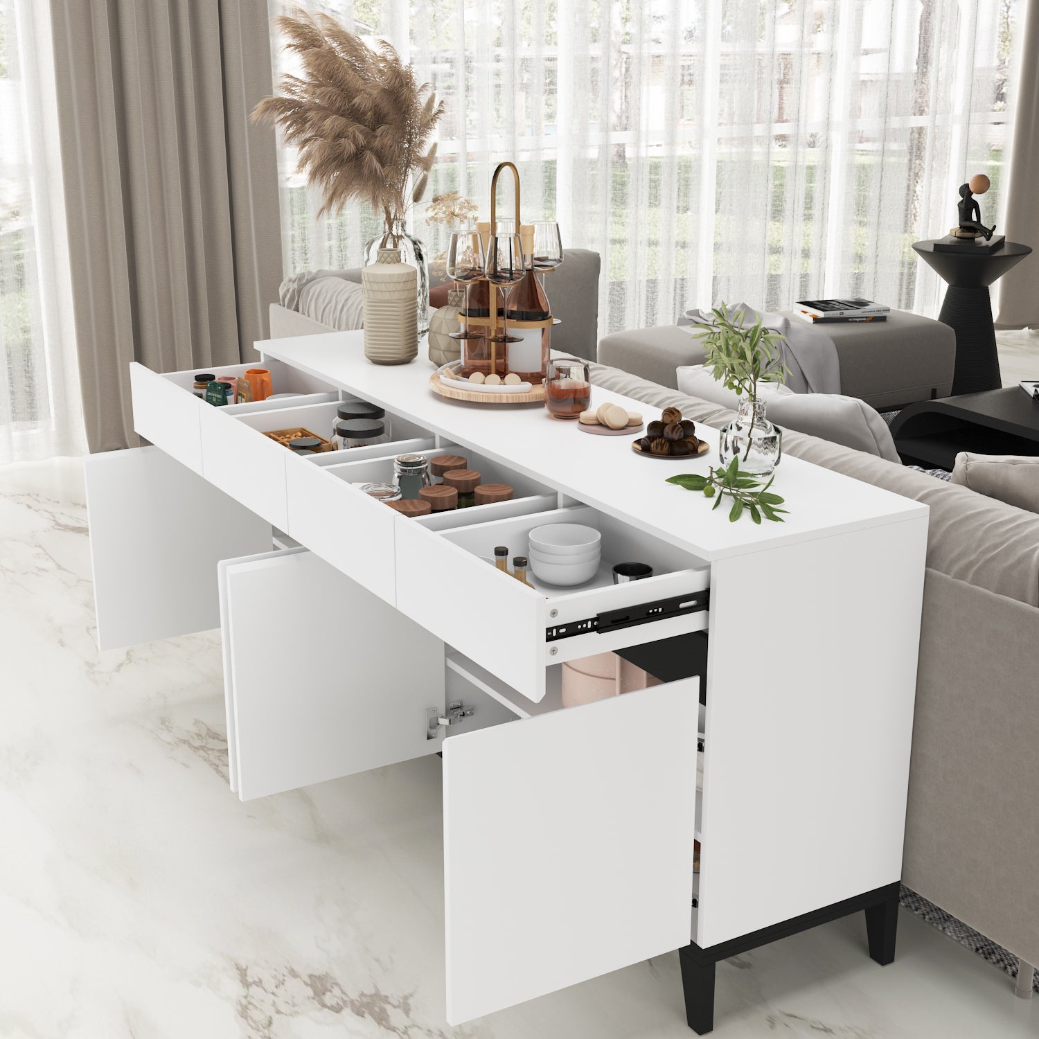 Modern Buffet 4 Doors & 4 Drawers Kitchen Storage Sideboard Cabinet