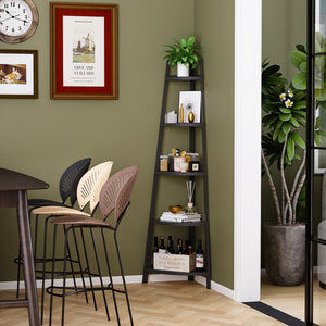 Corner Shelf 5-Tier Rustic Corner Bookshelf Bookcase Industrial Corner Ladder Shelf Plant Stand for Living Room