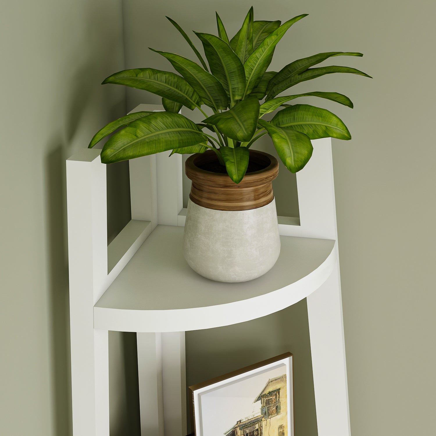 Corner Shelf 5-Tier Rustic Corner Bookshelf Bookcase Industrial Corner Ladder Shelf Plant Stand for Living Room