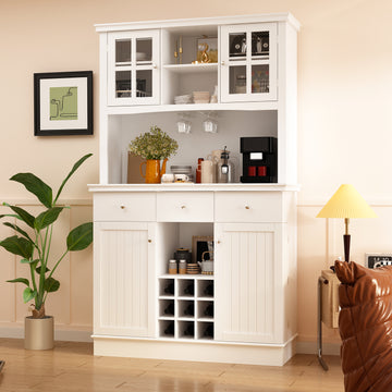 White Wooden Sideboard, Food Pantry, Wine Cabinet, Storage Cabinet Wit