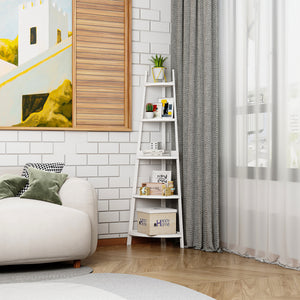 Corner Shelf 5-Tier Rustic Corner Bookshelf Bookcase Industrial Corner Ladder Shelf Plant Stand for Living Room