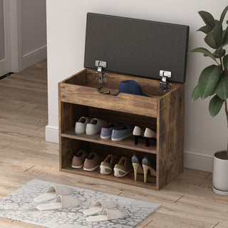 Shoe Storage Bench Shoe Rack Upholstered Pad with 2 Compartments