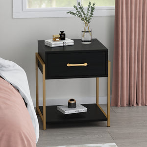 Nightstand Modern Bedside Table Minimalist and Versatile End Side Table 1 Drawer & 1 Open Shelf