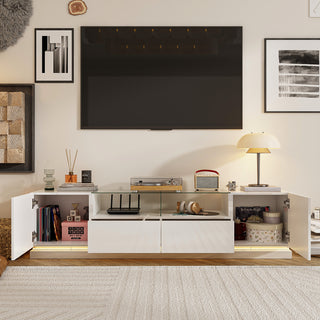 LED Entertainment Center TV Stand Living Room Entertainment Center 2 Doors 2 Drawers