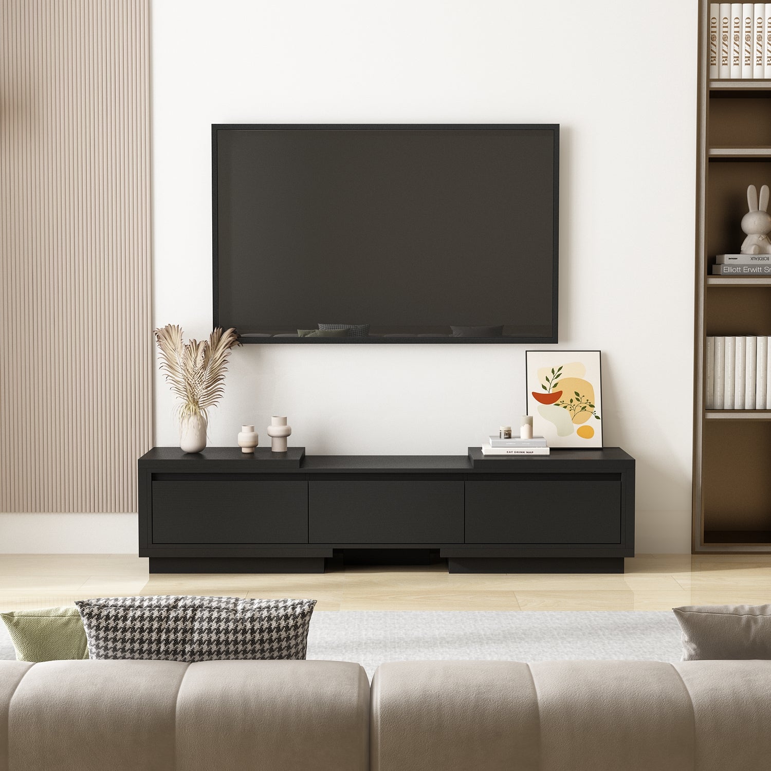 Wide TV Stand Entertainment Stand Adjustable Width TV Stand for Living Room