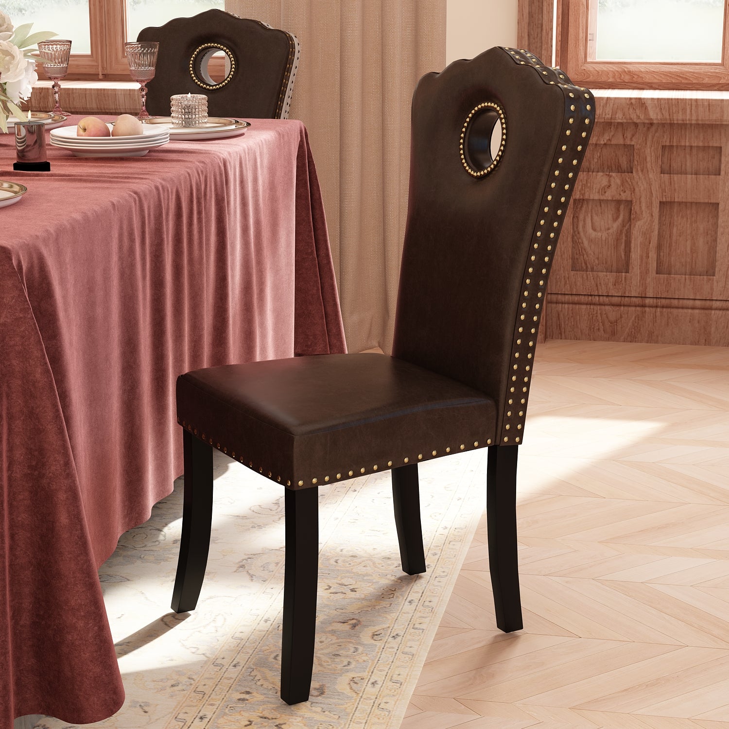 Dining Oak Chair Antique Accent Chairs Upholstered Set of 2 for Kitchen