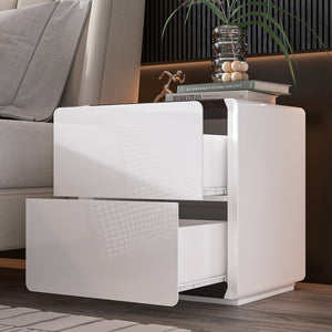 Nightstand High Gloss Bedside Table with LED Light 2-Drawer End Table