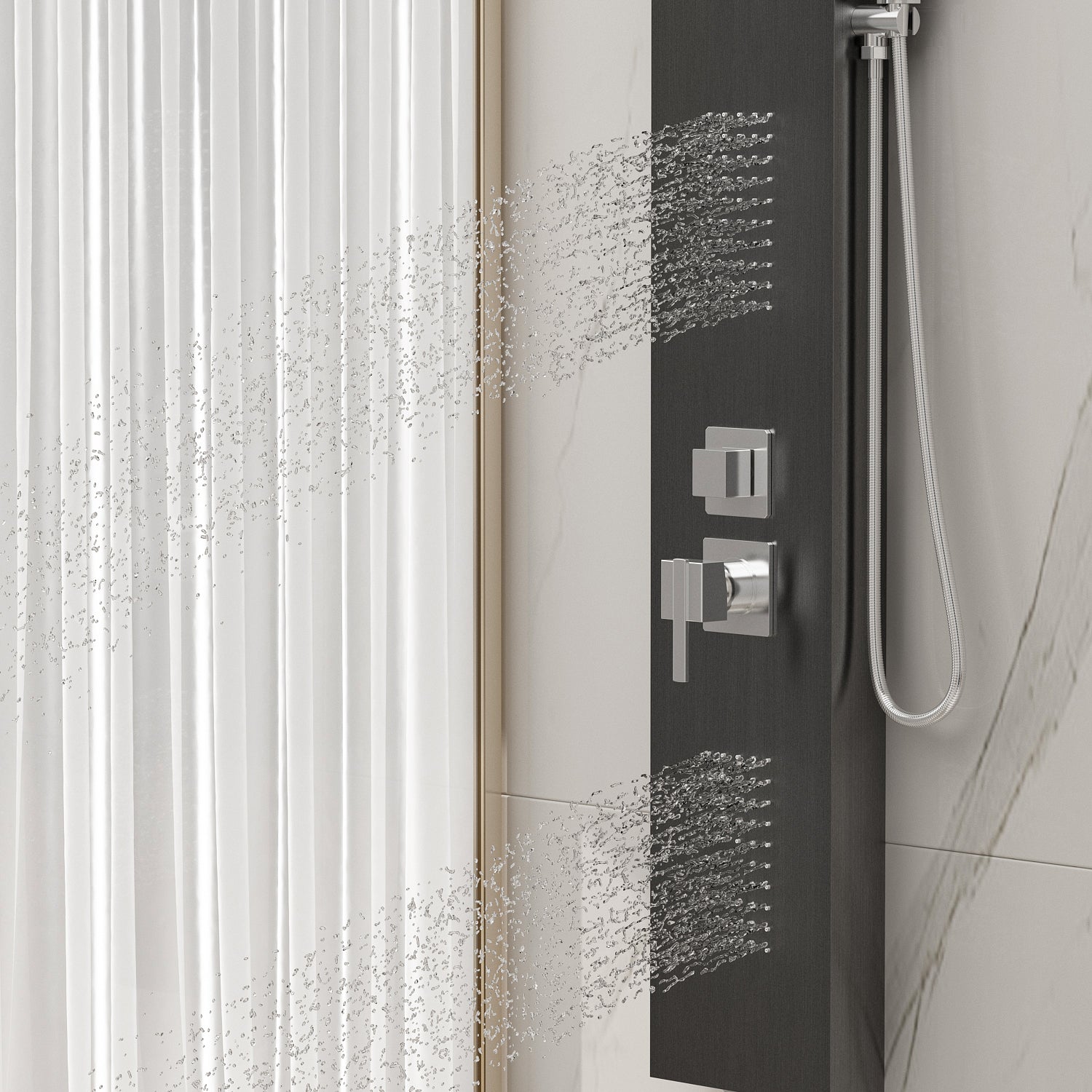3-in-1 Shower Panel Tower Waterfall Shower Head with Rain Massage Body Jets