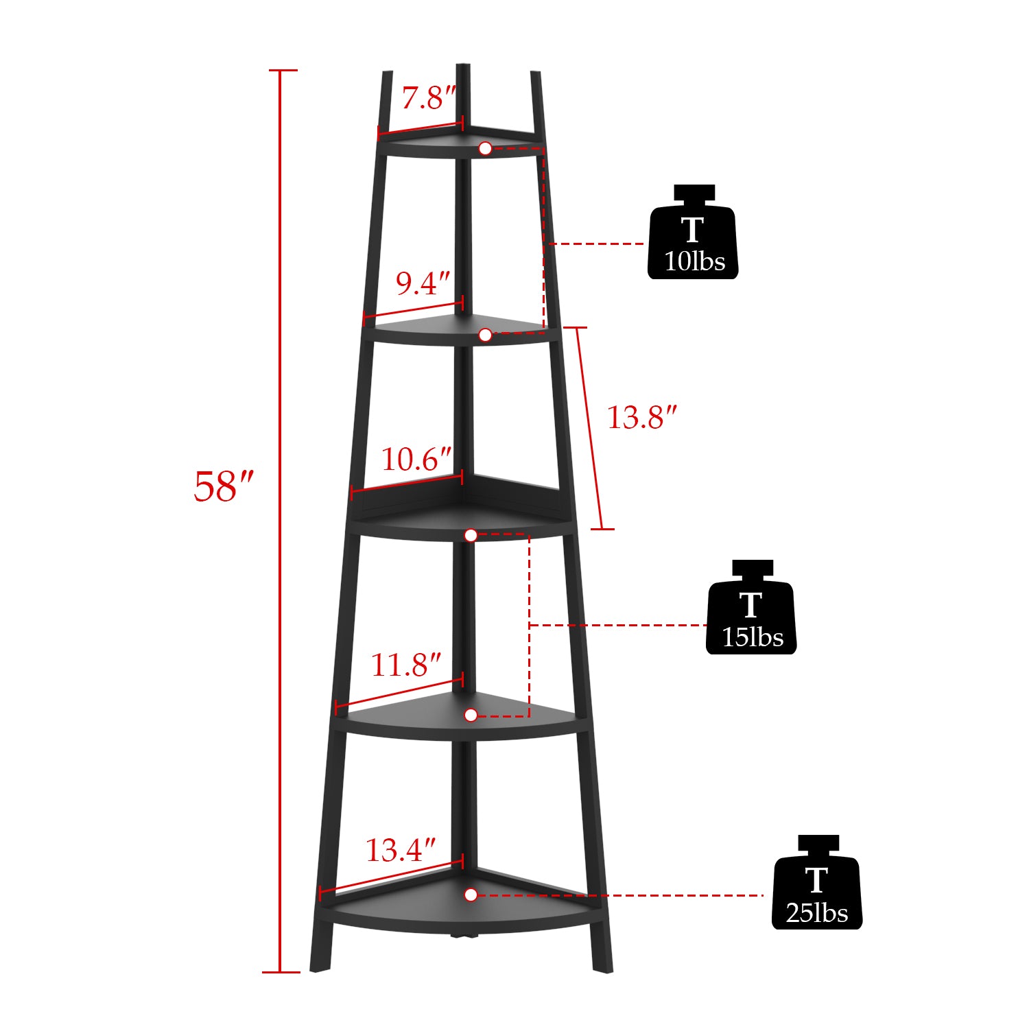 Corner Shelf 5-Tier Rustic Corner Bookshelf Bookcase Industrial Corner Ladder Shelf Plant Stand for Living Room