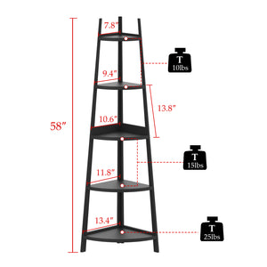 Corner Shelf 5-Tier Rustic Corner Bookshelf Bookcase Industrial Corner Ladder Shelf Plant Stand for Living Room