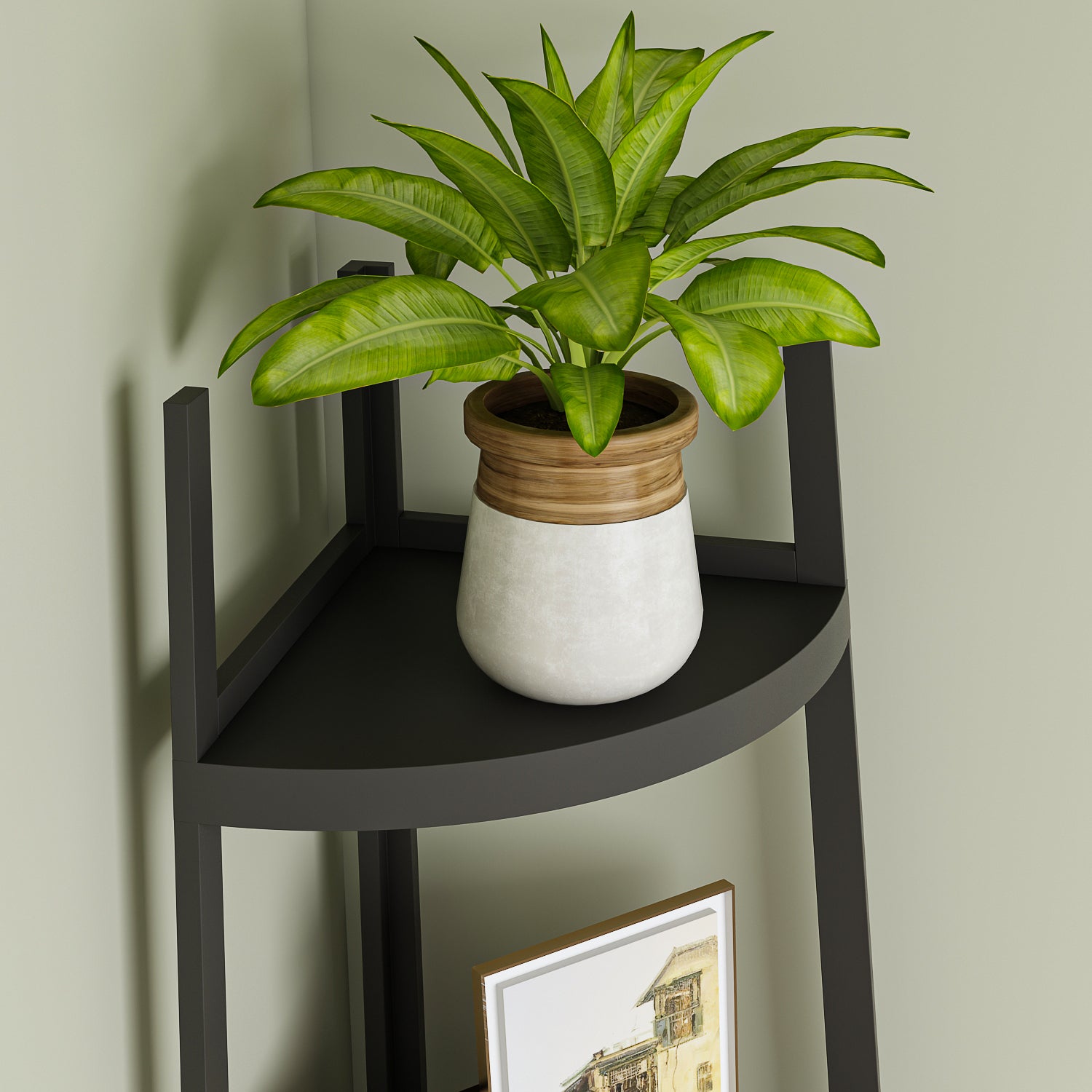 Corner Shelf 5-Tier Rustic Corner Bookshelf Bookcase Industrial Corner Ladder Shelf Plant Stand for Living Room