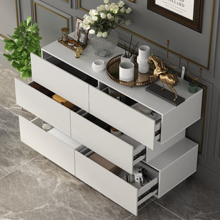 High Gloss Double Dress Chest 6-Drawer Sideboard for Living Room