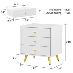 Storage Nightstand Chest 3 Drawers Cabinet in Bedroom with Metal Parts