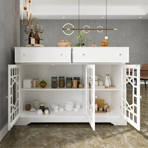 Durable Storage Sideboard Living Room Cabinet with 3 Glass Doors & 2 Drawers