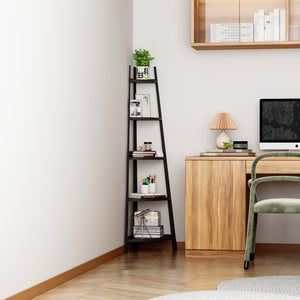 Corner Shelf 5-Tier Rustic Corner Bookshelf Bookcase Industrial Corner Ladder Shelf Plant Stand for Living Room