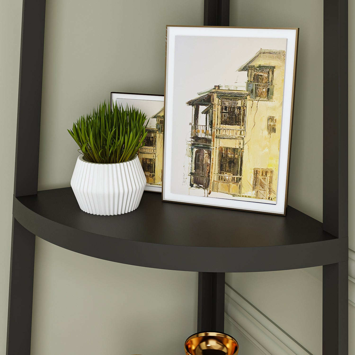 Corner Shelf 5-Tier Rustic Corner Bookshelf Bookcase Industrial Corner Ladder Shelf Plant Stand for Living Room