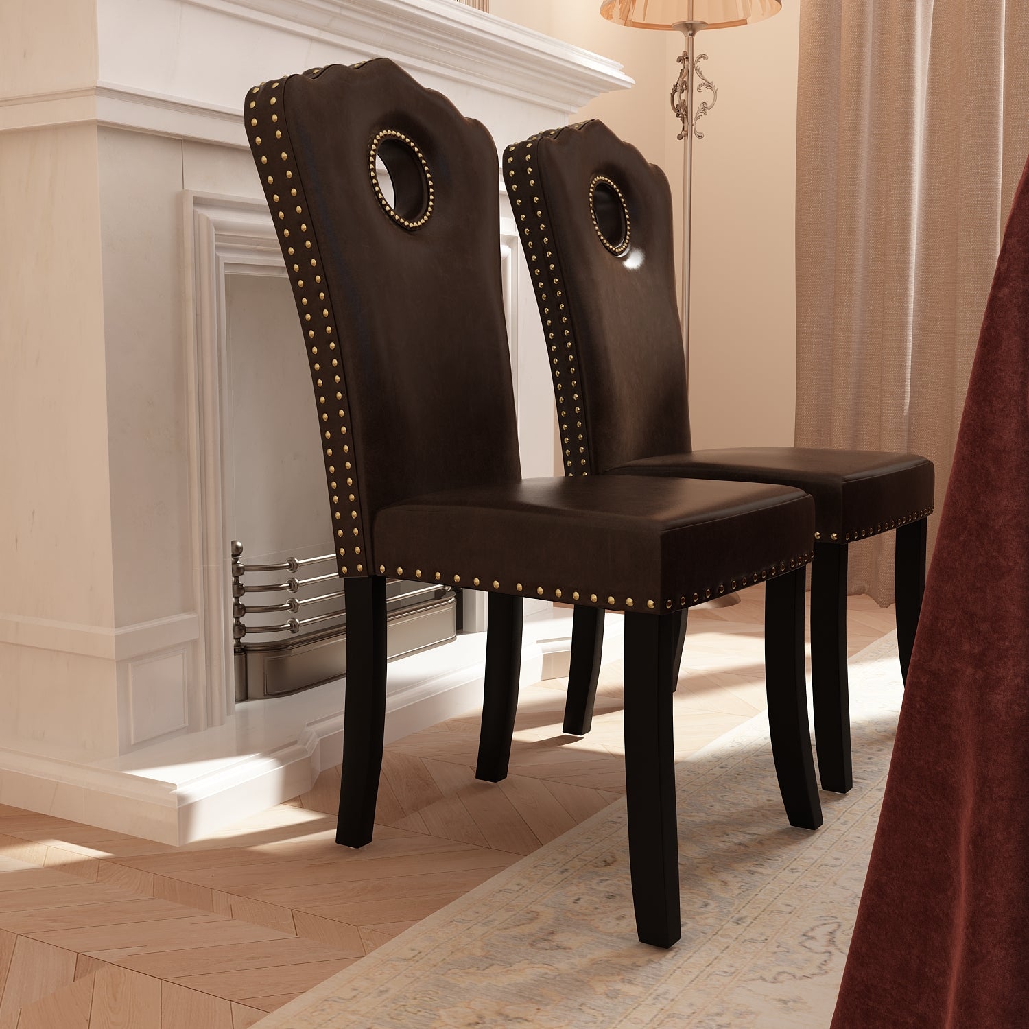 Dining Oak Chair Antique Accent Chairs Upholstered Set of 2 for Kitchen