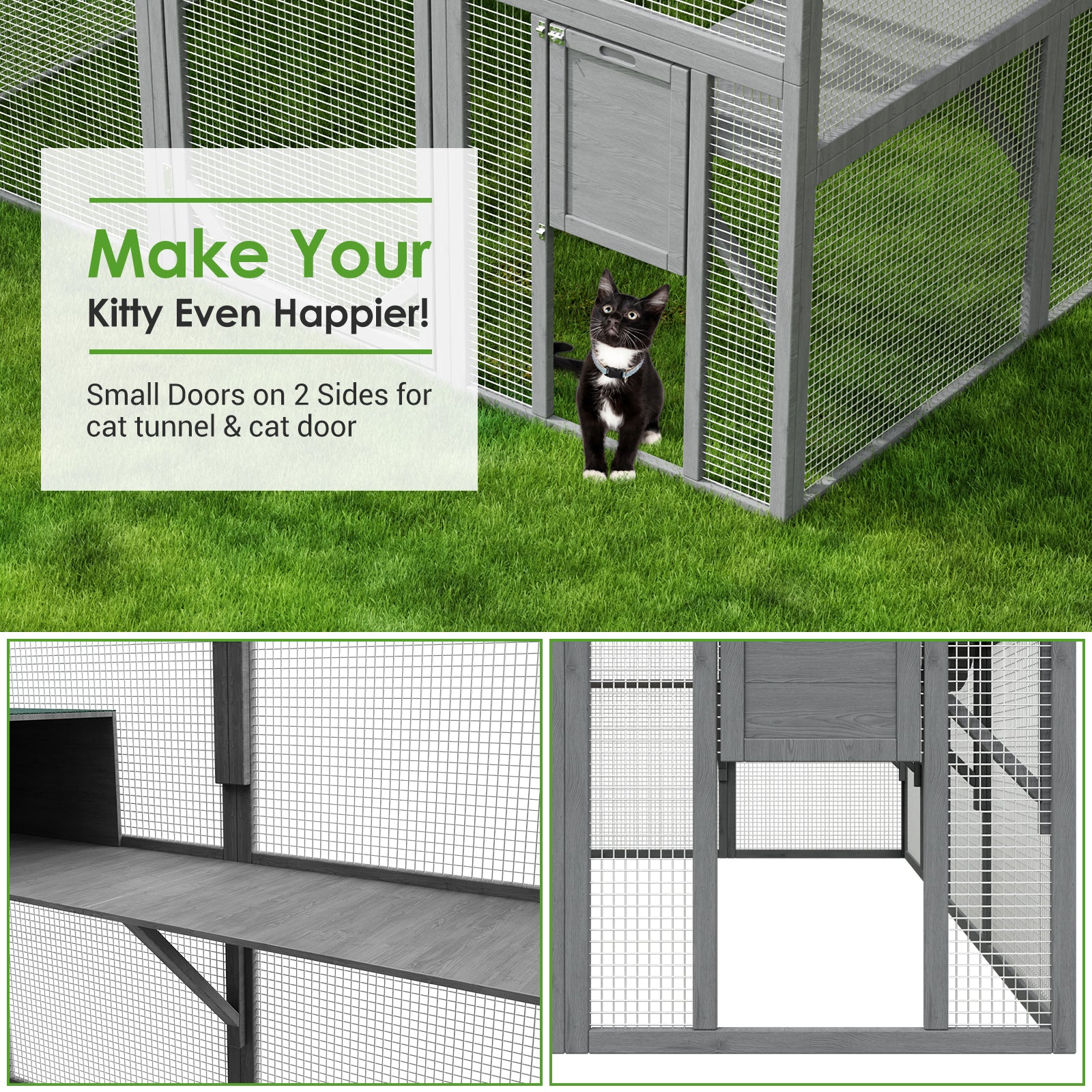 Large Cat Run Wooedn Cat Houses Outdoor Enclosure with Sleeping Houses Bridges Walks