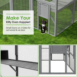 Large Cat Run Wooedn Cat Houses Outdoor Enclosure with Sleeping Houses Bridges Walks