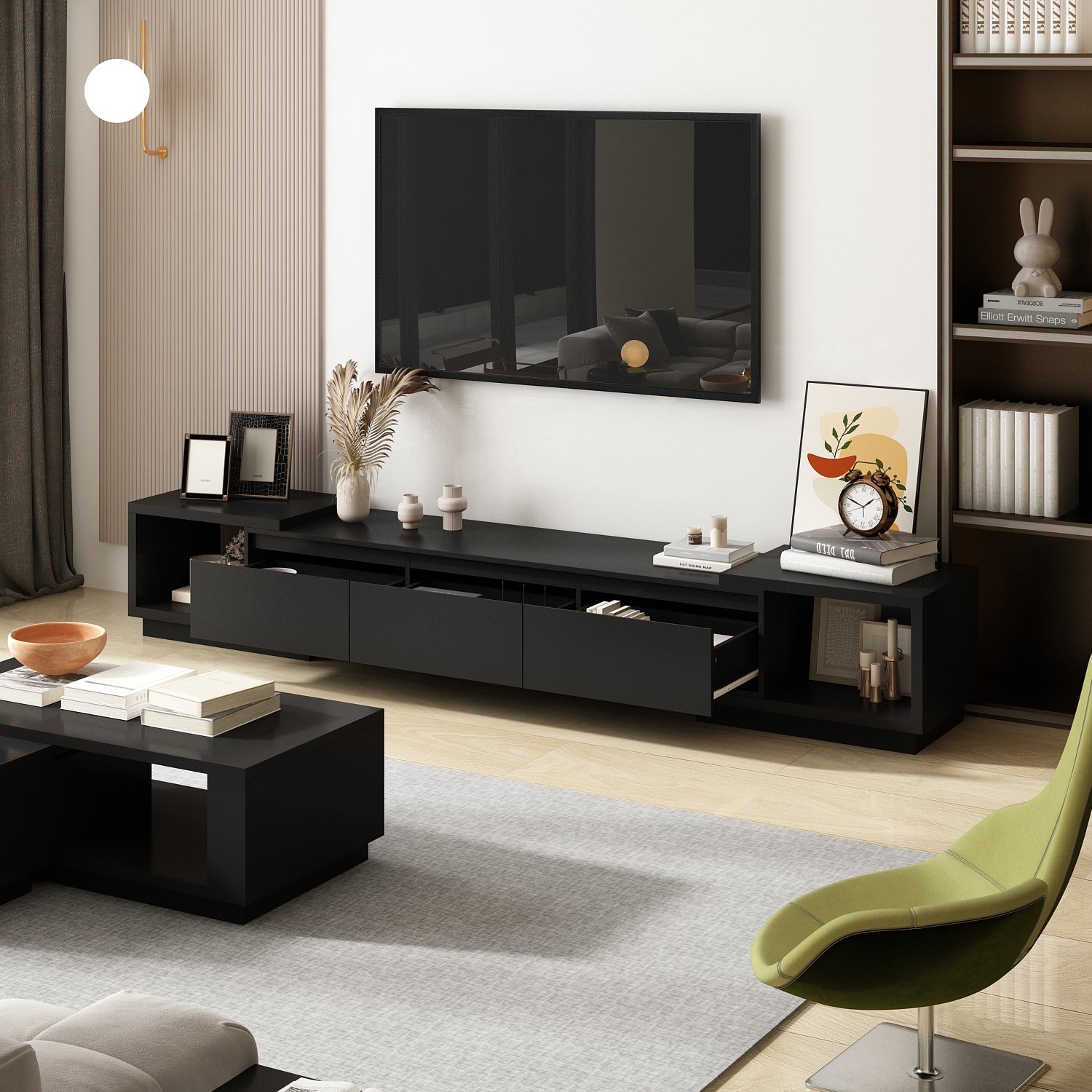 Wide TV Stand Entertainment Stand Adjustable Width TV Stand for Living Room