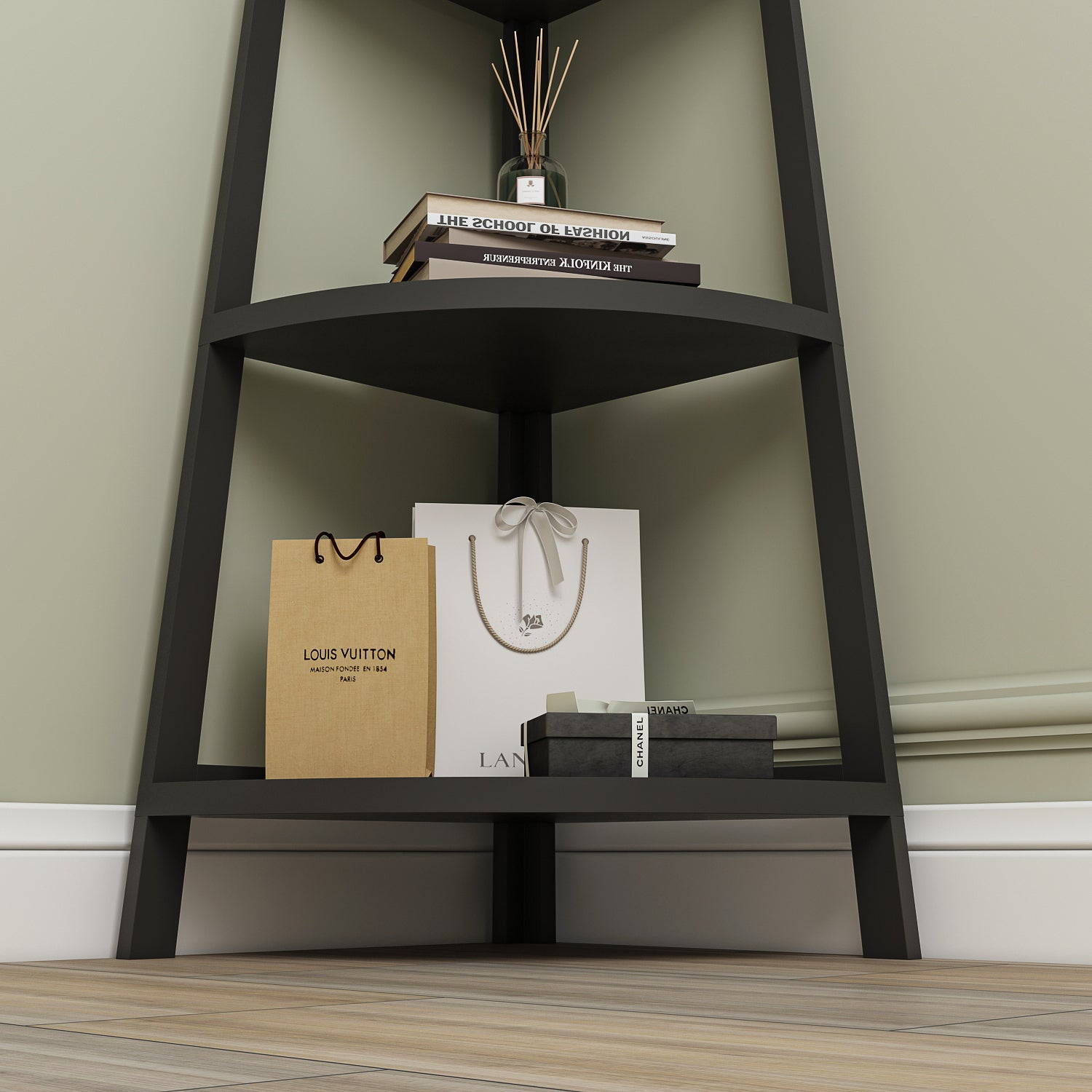 Corner Shelf 5-Tier Rustic Corner Bookshelf Bookcase Industrial Corner Ladder Shelf Plant Stand for Living Room