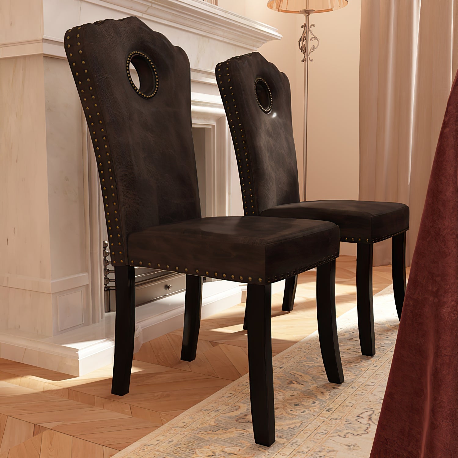 Dining Oak Chair Antique Accent Chairs Upholstered Set of 2 for Kitchen