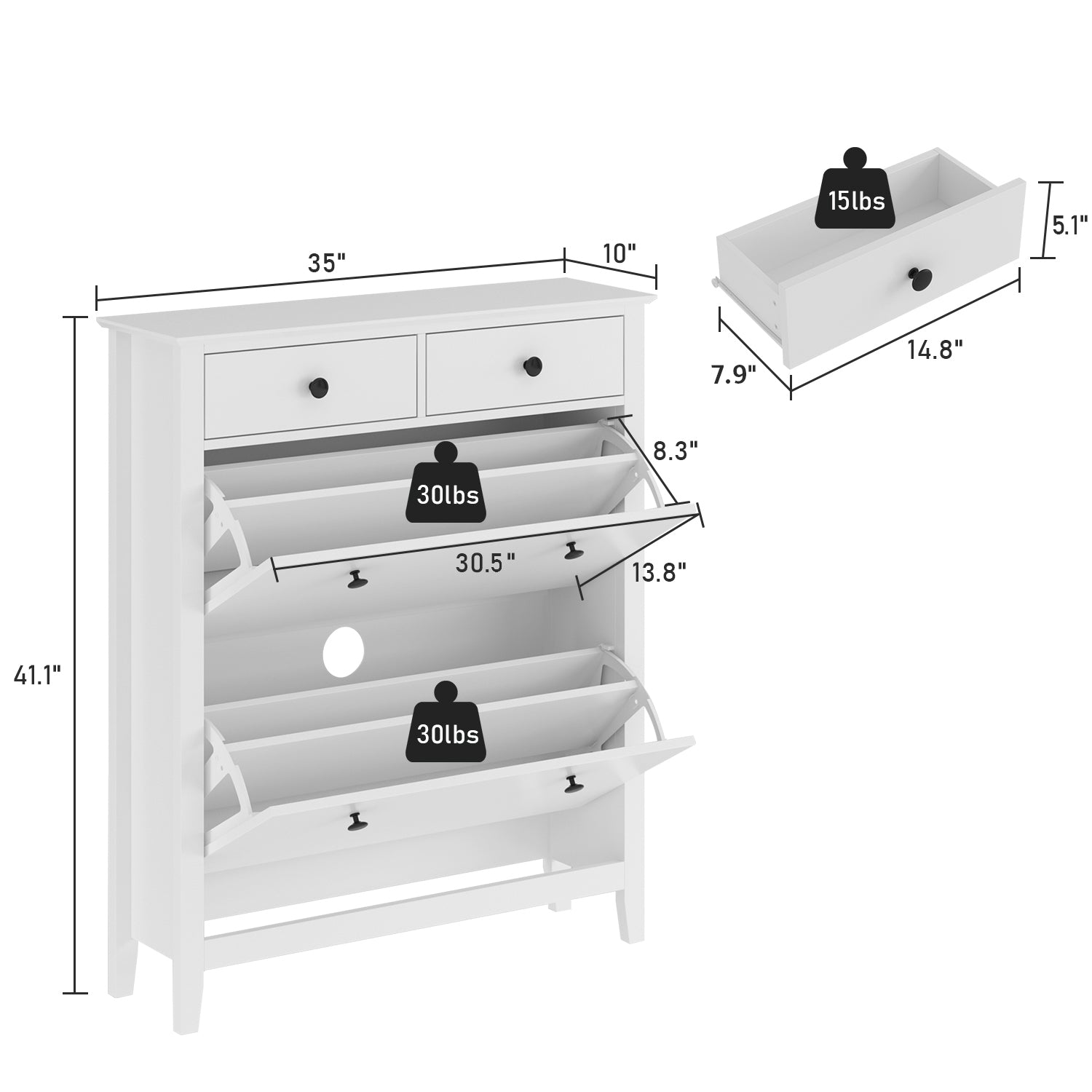 Shoe Storage Cabinet Wood 2-Tier Shoe Rack Storage Organizer with 2 Drawers for Entryway