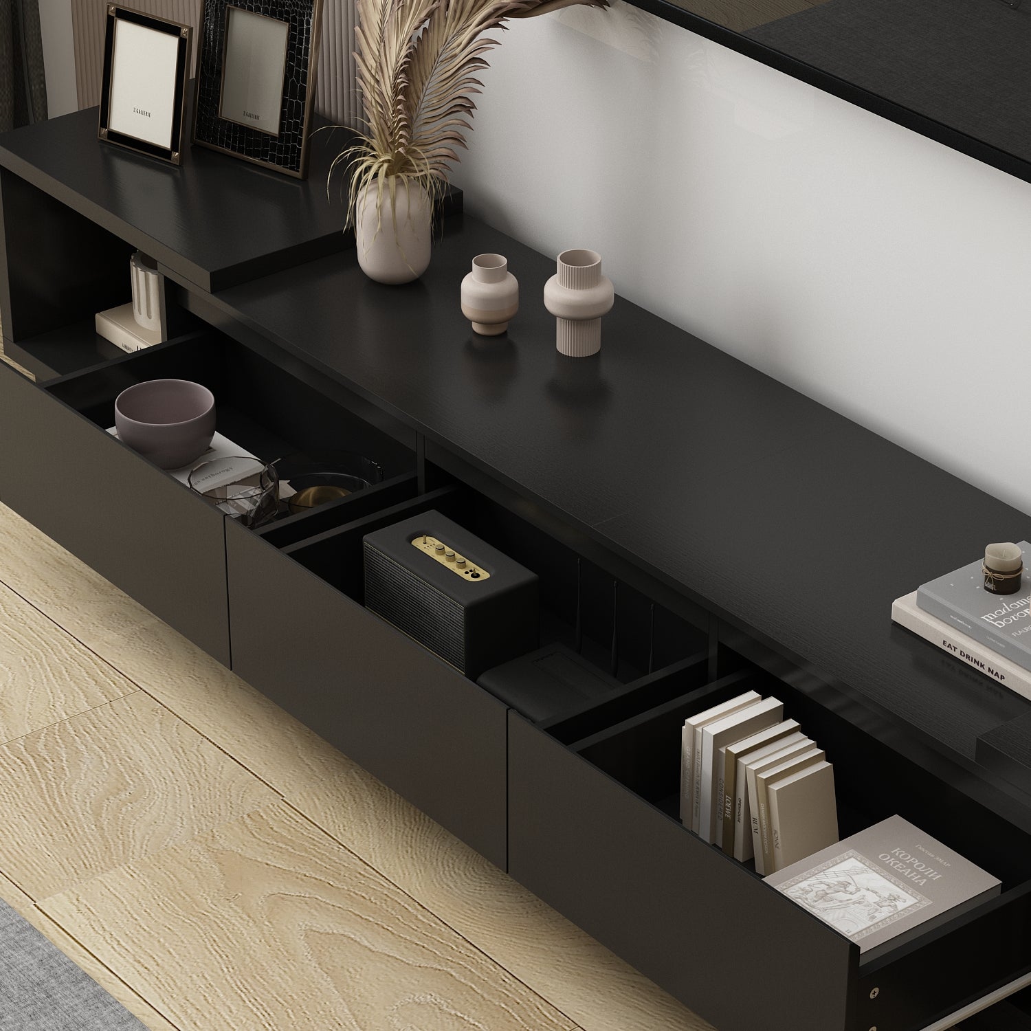 Wide TV Stand Entertainment Stand Adjustable Width TV Stand for Living Room