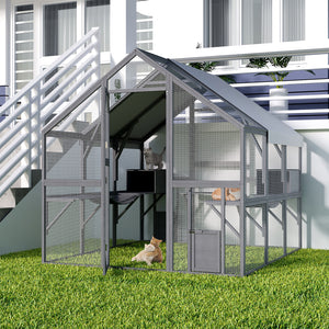 Large Cat Run Wooedn Cat Houses Outdoor Enclosure with Sleeping Houses Bridges Walks