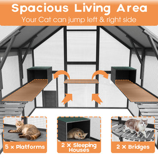 Large Cat Run Wooedn Cat Houses Outdoor Enclosure with Sleeping Houses Bridges Walks