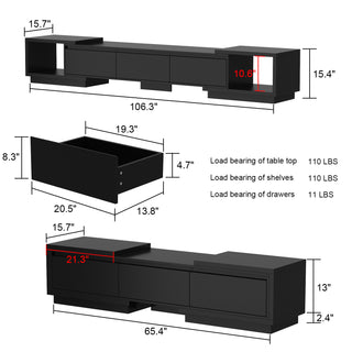 Wide TV Stand Entertainment Stand Adjustable Width TV Stand for Living Room