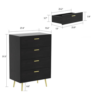 Cabinet White Finish Nightstand 4-Drawer Chest Vertical Dresser 37"W
