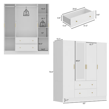 Wardrobe Multifunctional Large Storage Cabinet Armoire with Mirror