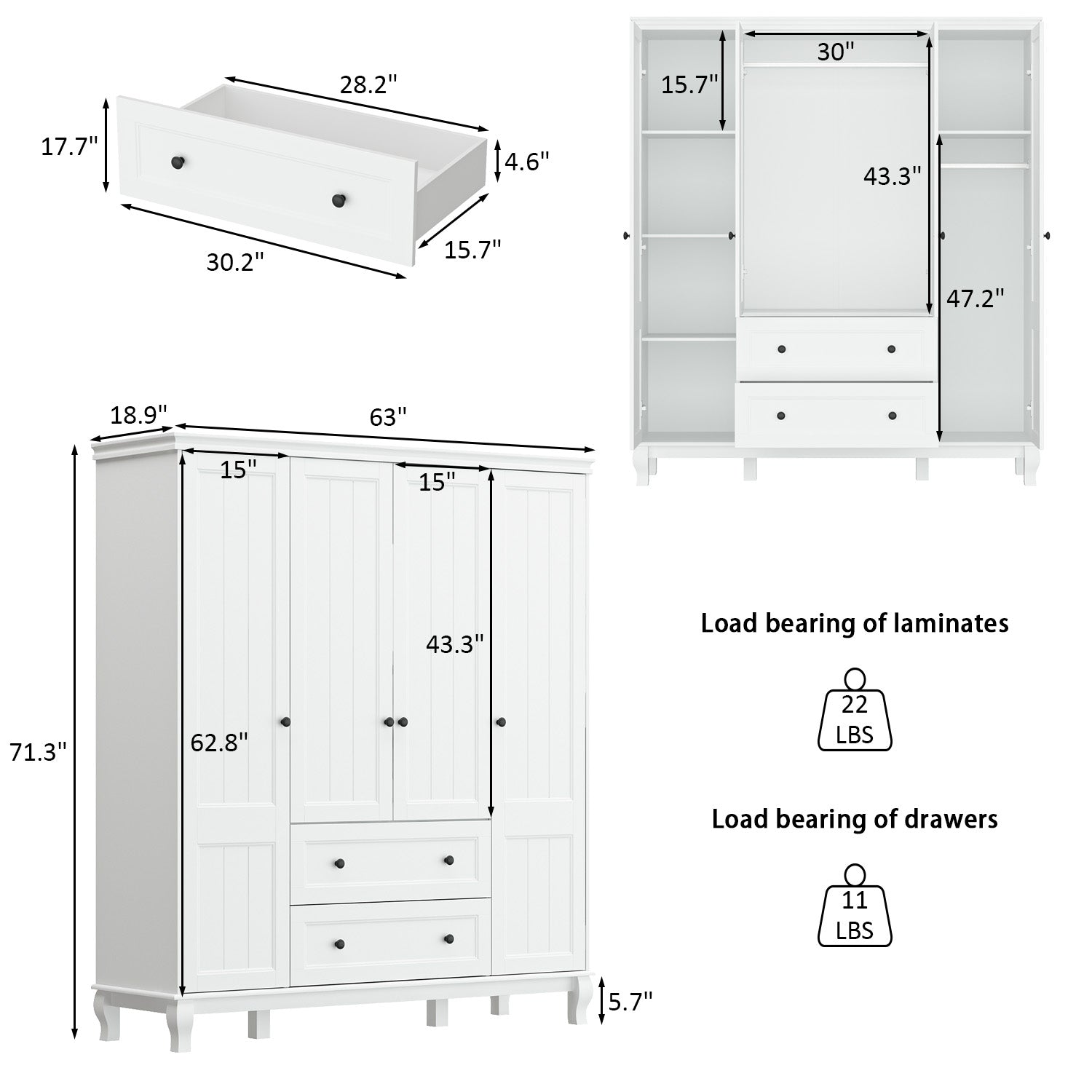 Wardrobe Armoire Garment Rack Closet with Storage Shelves and Drawers ...