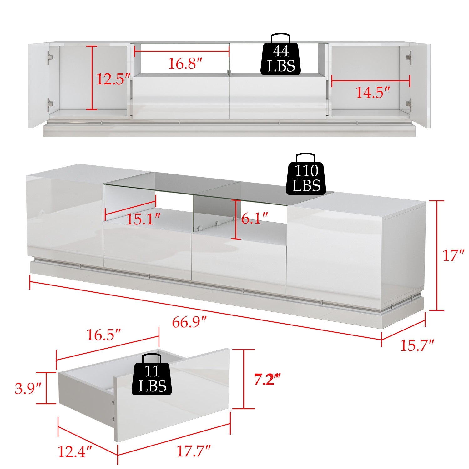 LED Entertainment Center TV Stand Living Room Entertainment Center 2 Doors 2 Drawers