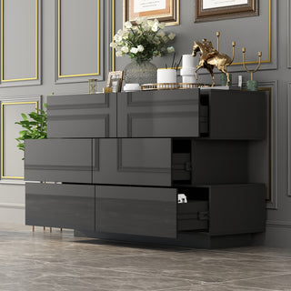 High Gloss Double Dress Chest 6-Drawer Sideboard for Living Room