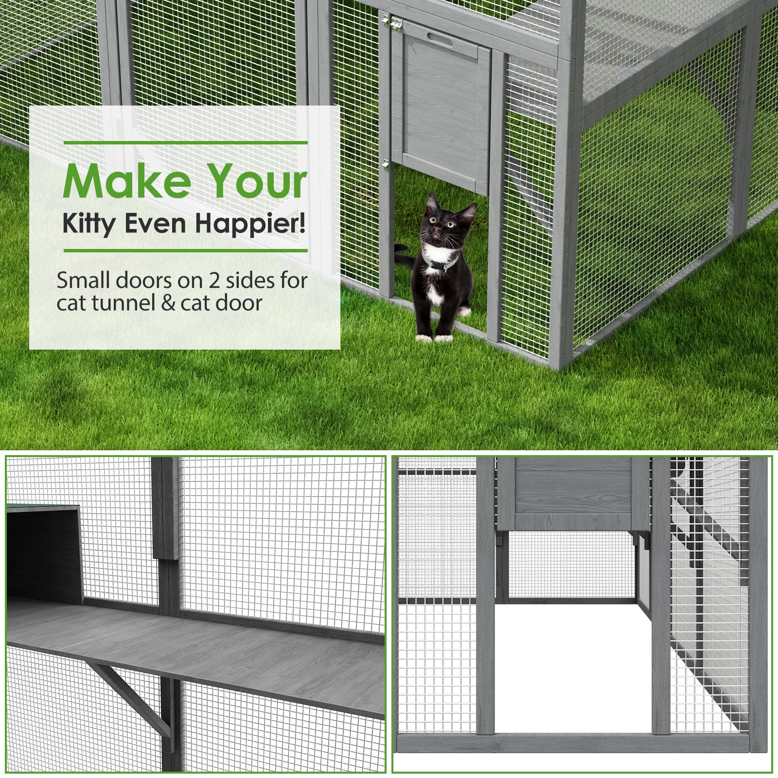 Large Cat Run Wooedn Cat Houses Outdoor Enclosure with Sleeping Houses Bridges Walks