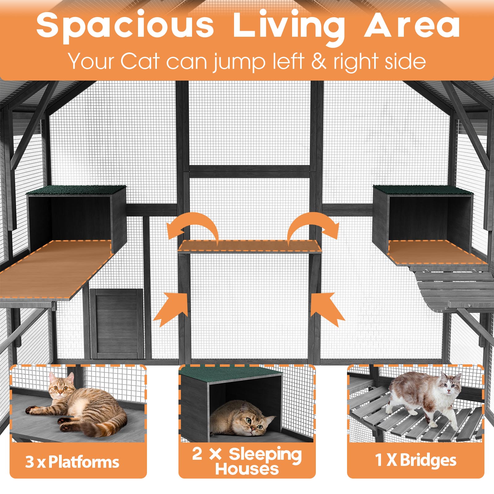 Large Cat Run Wooedn Cat Houses Outdoor Enclosure with Sleeping Houses Bridges Walks