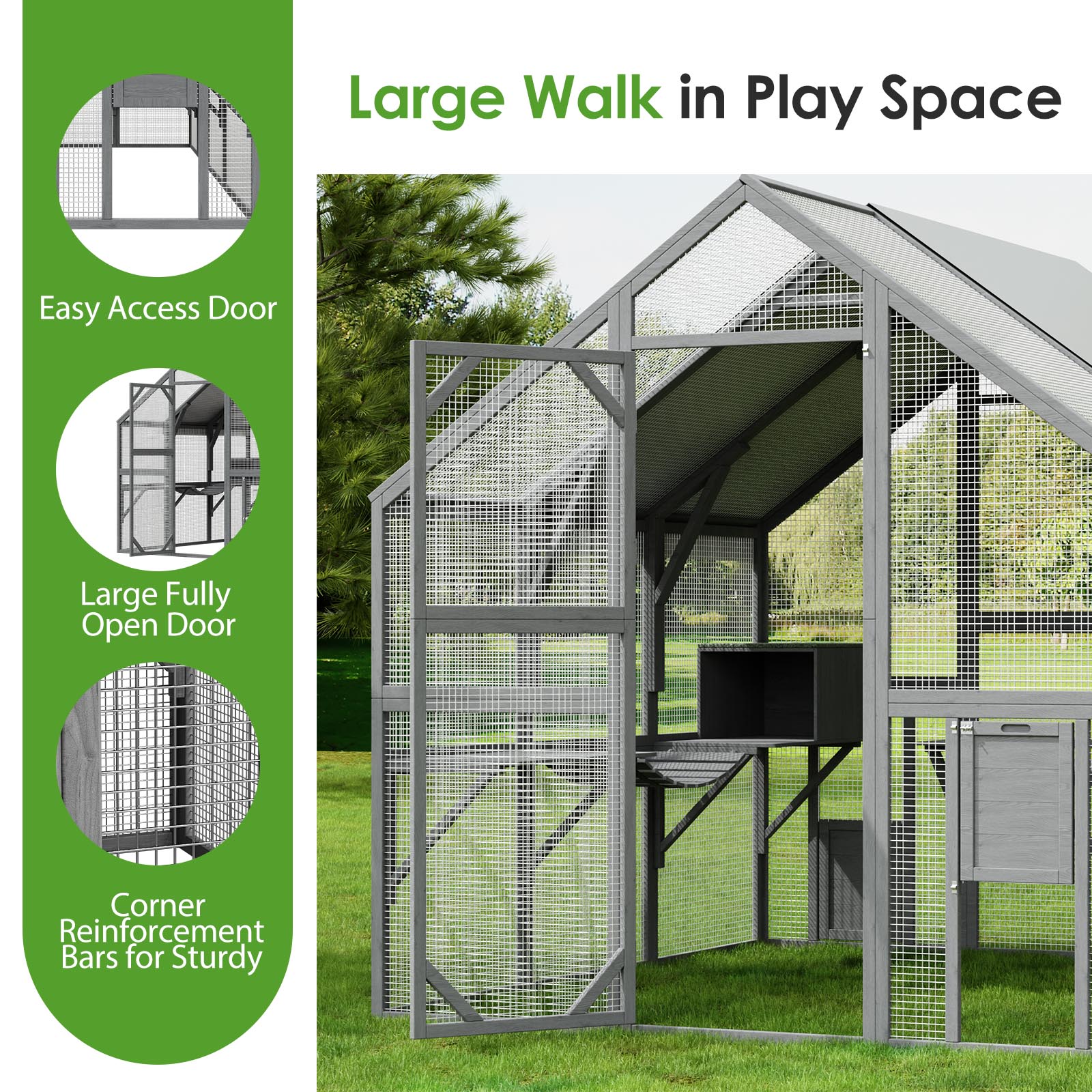 Large Cat Run Wooedn Cat Houses Outdoor Enclosure with Sleeping Houses Bridges Walks